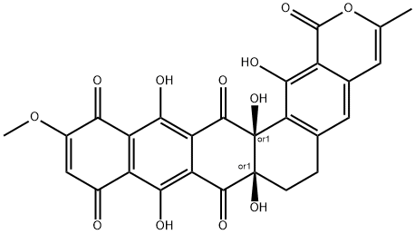 1H-Naphtho[2',3':6,7]phenanthro[3,2-c]pyran-1,8,10,13,15-pentone, 6,7,7a,15a-tetrahydro-7a,9,14,15a,16-pentahydroxy-12-methoxy-3-methyl-, (7aR,15aS)-rel- Struktur