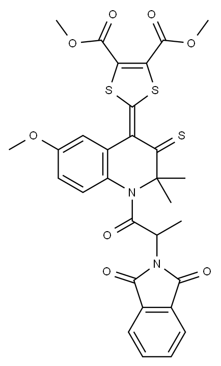 dimethyl 2-[1-[2-(1,3-dioxoisoindol-2-yl)propanoyl]-6-methoxy-2,2-dimethyl-3-sulfanylidenequinolin-4-ylidene]-1,3-dithiole-4,5-dicarboxylate Structure