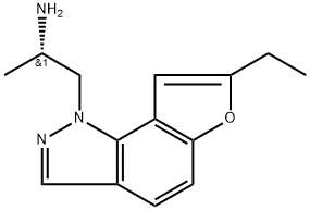 (2S)-1-{7-エチル-1H-フロ[2,3-g]インダゾール-1-イル}プロパン-2-アミン 化学構造式