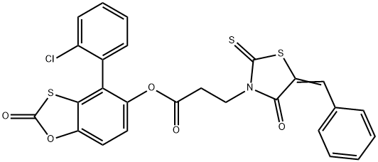 [4-(2-chlorophenyl)-2-oxo-1,3-benzoxathiol-5-yl] 3-[(5E)-5-benzylidene-4-oxo-2-sulfanylidene-1,3-thiazolidin-3-yl]propanoate Structure