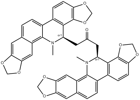 rel-1,3-ビス[[(13R*,14S*)-13,14-ジヒドロ-13-メチル[1,3]ベンゾジオキソロ[5,6-c]-1,3-ジオキソロ[4,5-i]フェナントリジン]-14-イル]-2-プロパノン 化学構造式