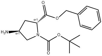 1,2-Pyrrolidinedicarboxylic acid, 4-amino-, 1-(1,1-dimethylethyl) 2-(phenylmethyl) ester, (2R,4S)-rel- Structure