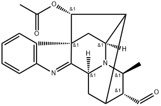 (17R,20α)-19-オキソ-1,2-ジデヒドロ-1-デメチル-21β-メチル-18-ノルアジュマラン-17-オールアセタート 化学構造式