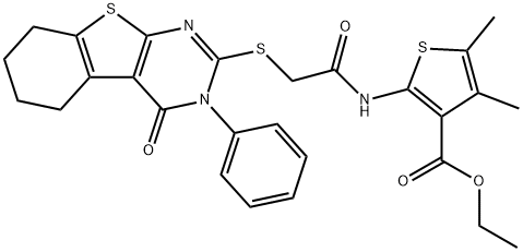 ethyl 4,5-dimethyl-2-[[2-[(4-oxo-3-phenyl-5,6,7,8-tetrahydro-[1]benzothiolo[2,3-d]pyrimidin-2-yl)sulfanyl]acetyl]amino]thiophene-3-carboxylate Structure