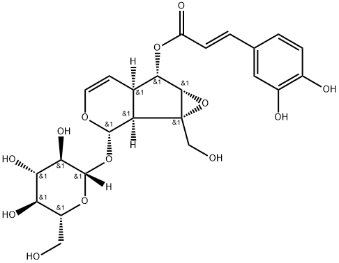 [(1aS)-6α-[[(E)-3-(3,4-Dihydroxyphenyl)-1-oxo-2-propenyl]oxy]-1a,1bα,2,5aα,6,6aβ-hexahydro-1a-hydroxymethyloxireno[4,5]cyclopenta[1,2-c]pyran-2α-yl]β-D-glucopyranoside Struktur