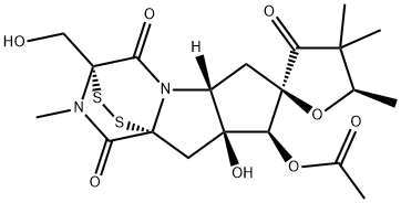 Spiro[furan-2(3H),7'(8'H)-[3,9a](iminomethano)[9aH]cyclopenta[4,5]pyrrolo[2,1-c][1,2,4]dithiazine]-3,4',10'(3'H)-trione, 8'-(acetyloxy)hexahydro-8'a-hydroxy-3'-(hydroxymethyl)-4,4,5,11'-tetramethyl-, (2R,3'R,5R,5'aR,8'S,8'aS,9'aR)- 结构式