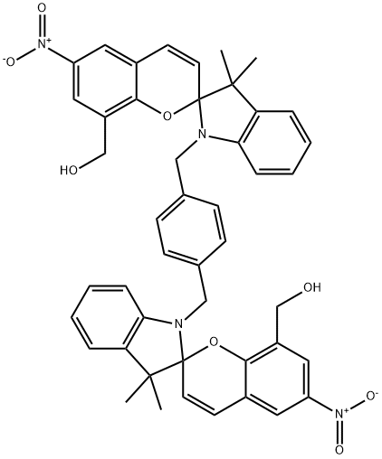 [1'-[[4-[[8-(hydroxymethyl)-3',3'-dimethyl-6-nitrospiro[chromene-2,2'-indole]-1'-yl]methyl]phenyl]methyl]-3',3'-dimethyl-6-nitrospiro[chromene-2,2'-indole]-8-yl]methanol Struktur
