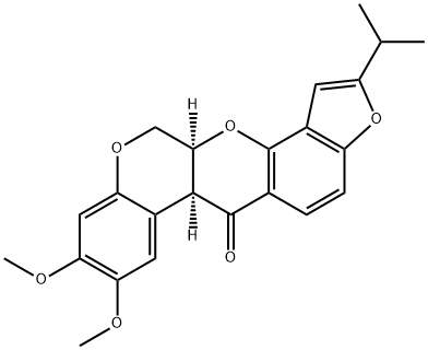 [1]Benzopyrano[3,4-b]furo[2,3-h][1]benzopyran-6(6aH)-one, 12,12a-dihydro-8,9-dimethoxy-2-(1-methylethyl)-, (6aS,12aS)-,549-22-4,结构式