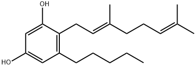 1,3-Benzenediol, 4-[(2E)-3,7-dimethyl-2,6-octadien-1-yl]-5-pentyl- Struktur