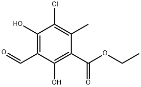 Benzoic acid, 3-chloro-5-formyl-4,6-dihydroxy-2-methyl-, ethyl ester Struktur