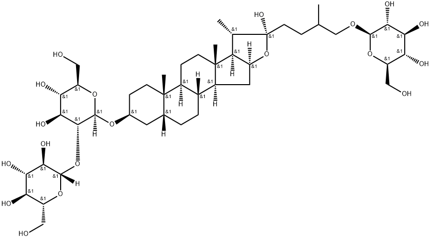 (2S,3R,4S,5S,6R)-2-{[(2R,3R,4S,5S,6R)-4,5-ジヒドロキシ-2-{[(1R,2S,4S,6R,7S,8R,9S,12S,13S,16S,18R)-6-ヒドロキシ-7,9,13-トリメチル-6-(3-メチル-4-{[(2R,3R,4S,5S,6R)-3,4,5-トリヒドロキシ-6-(ヒドロキシメチル)オキサン-2-イル]オキシ}ブチル)-5-オキサペンタシクロ[10.8.0.02,9.04,8.013,18]イコサン-16-イル]オキシ}-6-(ヒドロキシメチル)オキサン-3-イル]オキシ}-6-(ヒドロキシメチル)オキサン-3,4,5-トリオール 化学構造式