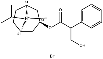 rac-(1β,5β,8-anti)-3-[(R*)-3-ヒドロキシ-1-オキソ-2-フェニルプロポキシ]-8-メチル-8-(1-メチルエチル)-8-アゾニアビシクロ[3.2.1]オクタン·ブロミド 化学構造式