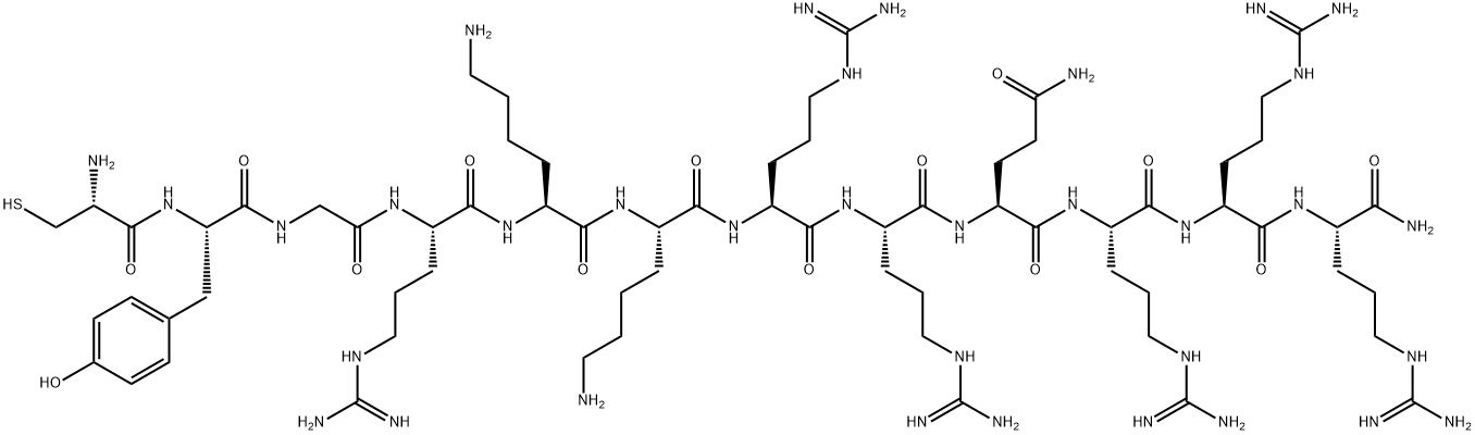 (Cys46)-HIV-1 tat Protein (46-57) amide trifluoroacetate salt H-Cys-Tyr-Gly-Arg-Lys-Lys-Arg-Arg-Gln-Arg-Arg-Arg-NH2 trifluoroacetate salt Structure