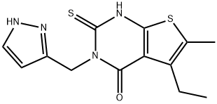 5-ethyl-6-methyl-3-(1H-pyrazol-5-ylmethyl)-2-sulfanylidene-1H-thieno[2,3-d]pyrimidin-4-one Structure