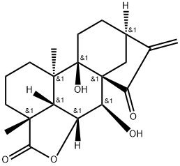 ent-7α,9-ジヒドロキシ-15-オキソカウラ-16-エン-19,6bet-オリド 化学構造式