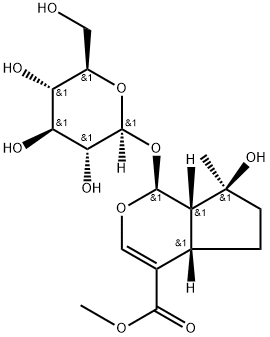 (1S,7S)-1-(β-D-グルコピラノシルオキシ)-1,4aα,5,6,7,7aα-ヘキサヒドロ-7-ヒドロキシ-7-メチルシクロペンタ[c]ピラン-4-カルボン酸メチル 化学構造式