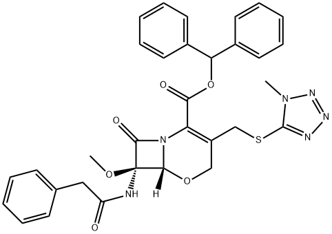 5-Oxa-1-azabicyclo[4.2.0]oct-2-ene-2-carboxylic acid, 7-methoxy-3-[[(1-methyl-1H-tetrazol-5-yl)thio]methyl]-8-oxo-7-[(phenylacetyl)amino]-, diphenylmethyl ester, (6R,7R)- (9CI) Struktur
