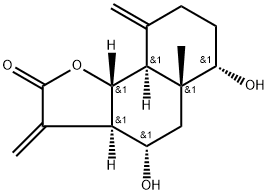 (3aR)-3aβ,4,5,5a,6,7,8,9,9aβ,9bα-デカヒドロ-4β,6β-ジヒドロキシ-5aα-メチル-3,9-ビス(メチレン)ナフト[1,2-b]フラン-2(3H)-オン 化学構造式