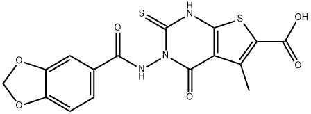 3-(benzo[d][1,3]dioxole-5-carboxamido)-5-methyl-4-oxo-2-thioxo-1,2,3,4-tetrahydrothieno[2,3-d]pyrimidine-6-carboxylic acid Struktur