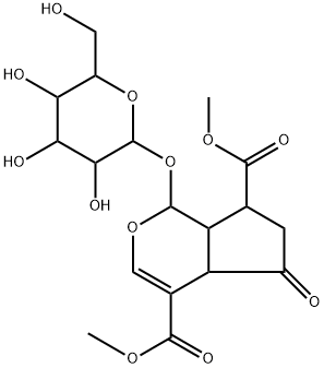 (1S)-1α-(β-D-グルコピラノシルオキシ)-1,4aα,5,6,7,7aα-ヘキサヒドロ-5-オキソシクロペンタ[c]ピラン-4,7α-ジカルボン酸ジメチル 化学構造式