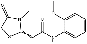 N-(2-甲氧基苯基)-2-(3-甲基-4-氧代噻唑烷-2-亚基)乙酰胺 结构式