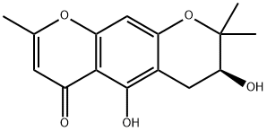 (S)-3,4-ジヒドロ-3β,5-ジヒドロキシ-2,2,8-トリメチル-2H,6H-ベンゾ[1,2-b:5,4-b']ジピラン-6-オン 化学構造式