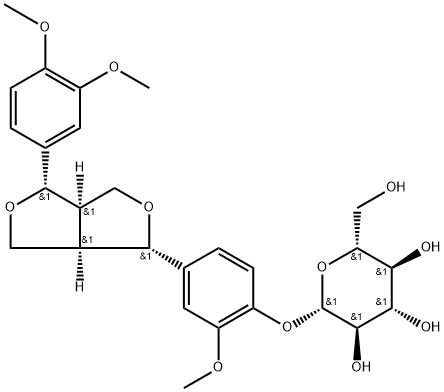 (+)-Pinoresinol monomethyl ether 4-O-β-D-glucoside, 74957-57-6, 结构式