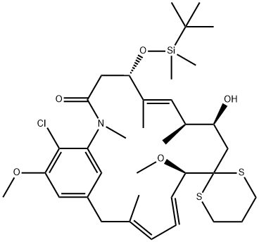 Spiro[2-azabicyclo[16.3.1]docosa-1(22),6,13,15,18,20-hexaene-11,2'-[1,3]dithian]-3-one, 21-chloro-5-[[(1,1-dimethylethyl)dimethylsilyl]oxy]-9-hydroxy-12,20-dimethoxy-2,6,8,16-tetramethyl-, [5S-(5R*,6E,8R*,9R*,12S*,13E,15E)]- (9CI)