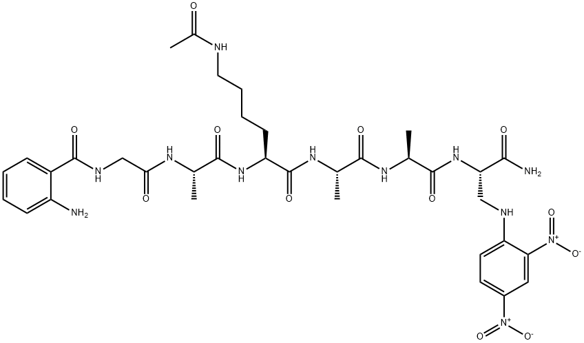 Abz-Gly-Ala-Lys(Ac)-Ala-Ala-Dap(Dnp)-NH2 Struktur
