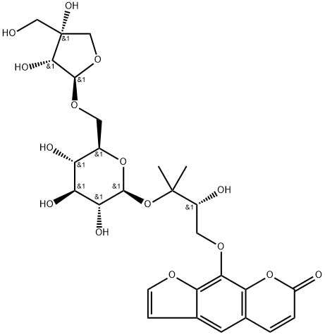 9-[(2R)-3-[(6-O-D-芹糖-BETA-D-呋喃糖基-BETA-D-吡喃葡萄糖基)氧基]-2-羟基-3-甲基丁氧基]-7H-呋喃并[3,2-G][1]苯并吡喃-7-酮 结构式