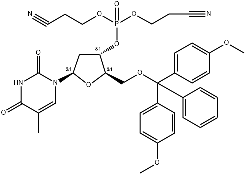 5''-O-[Bis(4-methoxyphenyl)phenylmethyl]-3''-Thymidylic Acid Bis(2-cyanoethyl) Ester Struktur