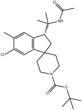 TERT-BUTYL (R)-3-(2-ACETAMIDOPROPAN-2-YL)-6-CHLORO-5-METHYL-2,3-DIHYDROSPIRO[INDENE-1,4′-PIPERIDINE]-1′-CARBOXYLATE 化学構造式