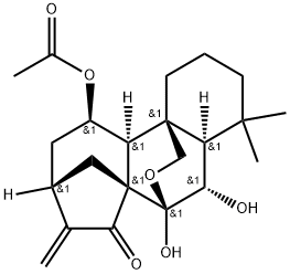 11α-アセトキシ-7α,20-エポキシ-6β,7-ジヒドロキシカウラ-16-エン-15-オン 化学構造式