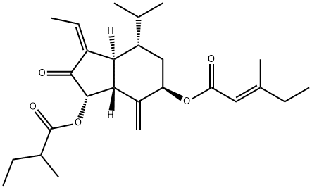 7beta-(3-Ethyl-cis-crotonoyloxy)-1alpha-(2-methylbutyryloxy)-3,14-dehydro-Z-notonipetranone Structure