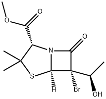 (2S,5β)-6β-ブロモ-6-[(R)-1-ヒドロキシエチル]-3,3-ジメチル-7-オキソ-4-チア-1-アザビシクロ[3.2.0]ヘプタン-2β-カルボン酸メチル 化学構造式