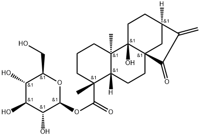 等效-9-羟基-15-氧代-16-贝壳杉烯-19-酸 BETA-D-吡喃葡萄糖酯 结构式