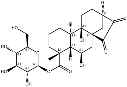 等效-6,9-二羟基-15-氧代-16-贝壳杉烯-19-酸 BETA-D-吡喃葡萄糖酯, 81263-98-1, 结构式