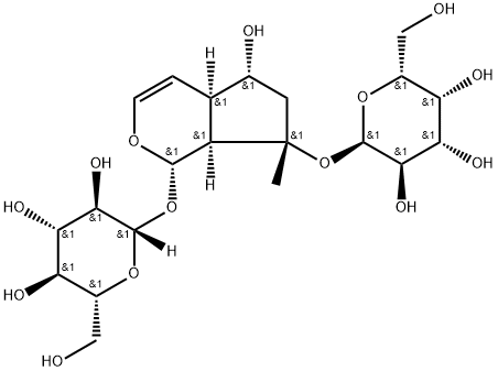 [(1S,4aα,7aα)-1α-(β-D-グルコピラノシルオキシ)-1,4a,5,6,7,7a-ヘキサヒドロ-5β-ヒドロキシシクロペンタ[c]ピラン-7α-イル]α-D-ガラクトピラノシド 化学構造式