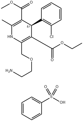 3,5-Pyridinedicarboxylic acid, 2-[(2-aminoethoxy)methyl]-4-(2-chlorophenyl)-1,4-dihydro-6-methyl-, 3-ethyl 5-methyl ester, (4R)-, benzenesulfonate (1:1) Structure
