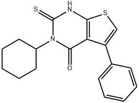 Thieno[2,3-d]pyrimidin-4(1H)-one, 3-cyclohexyl-2,3-dihydro-5-phenyl-2-thioxo- 化学構造式