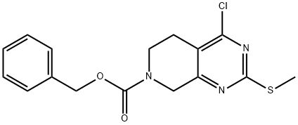 Pyrido[3,4-d]pyrimidine-7(6H)-carboxylic acid, 4-chloro-5,8-dihydro-2-(methylthio)-, phenylmethyl ester Structure