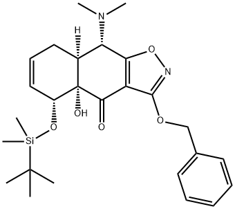 Naphth[2,3-d]isoxazol-4(4aH)-one, 9-(dimethylamino)-5-[[(1,1-dimethylethyl)dimethylsilyl]oxy]-5,8,8a,9-tetrahydro-4a-hydroxy-3-(phenylmethoxy)-, (4aS,5R,8aS,9S)- Structure