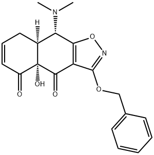 Naphth[2,3-d]isoxazole-4,5(4aH,8H)-dione, 9-(dimethylamino)-8a,9-dihydro-4a-hydroxy-3-(phenylmethoxy)-, (4aS,8aS,9S)- Struktur