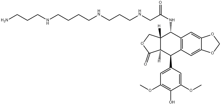 Acetamide, 2-[[3-[[4-[(3-aminopropyl)amino]butyl]amino]propyl]amino]-N-[(5S,5aS,8aR,9R)-5,5a,6,8,8a,9-hexahydro-9-(4-hydroxy-3,5-dimethoxyphenyl)-8-oxofuro[3',4':6,7]naphtho[2,3-d]-1,3-dioxol-5-yl]-|化合物 T27299