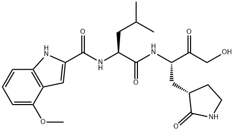 1H-Indole-2-carboxamide, N-[(1S)-1-[[[(1S)-3-hydroxy-2-oxo-1-[[(3S)-2-oxo-3-pyrrolidinyl]methyl]propyl]amino]carbonyl]-3-methylbutyl]-4-methoxy- (9CI) Structure