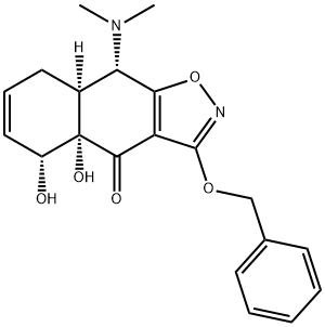 Naphth[2,3-d]isoxazol-4(4aH)-one, 9-(dimethylamino)-5,8,8a,9-tetrahydro-4a,5-dihydroxy-3-(phenylmethoxy)-, (4aS,5R,8aS,9S)- Struktur