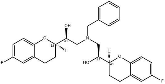 (αR, α'R,2R,2'S)-rel-α, α '-[[(Phenylmethyl)imino] bis(methylene)]bis[6-fluoro-3,4-dihydro-2H- 1-benzopyran-2-methanol] Struktur