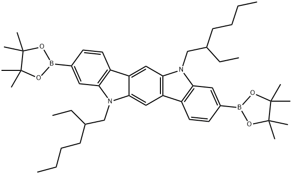5,11-双(2-乙基己基)-3,9-双(4,4,5,5-四甲基-1,3,2-二氧杂硼烷-2-基)-5,11-二氢吲哚[3,2-B]咔唑 结构式