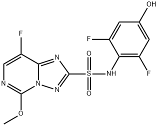N-(4-ヒドロキシ-2,6-ジフルオロフェニル)-5-メトキシ-8-フルオロ[1,2,4]トリアゾロ[1,5-c]ピリミジン-2-スルホンアミド 化学構造式