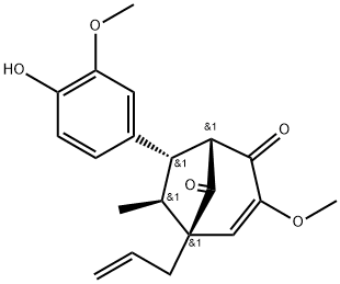 (6-外,7-内)-7-(4-羟基-3-甲氧基苯基)-3-甲氧基-6-甲基-5-(2-丙烯基)-双环[3.2.1]辛-3-烯-2,8-二酮,89104-59-6,结构式
